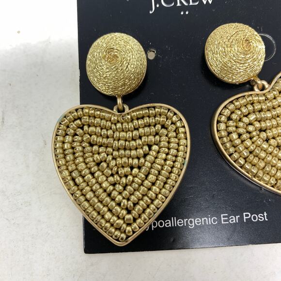 J. Crew Factory Beaded Heart Drop Earrings Gold Tone NEW - Picture 2 of 3